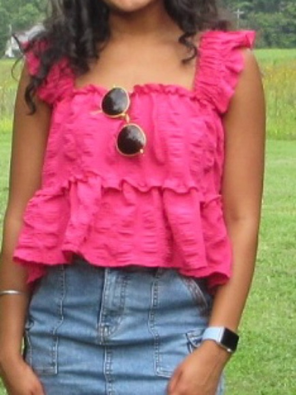 Women’s Ruffle Square-Neck Tank Top - Hot Pink